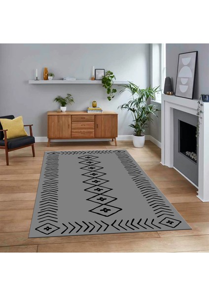 Dijital Baskılı Kaymaz Yıkanabilir Iskandinav Desen Yolluk Salon Halısı, V-Iskandinav-03-Gri,