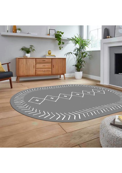 Dijital Kaymaz Yıkanabilir Oval Iskandinav Desen Yolluk Salon Halısı, V-O-Iskandinav-02-Gri, fiyatları