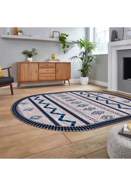 Dijital Kaymaz Yıkanabilir Oval Iskandinav Desen Yolluk Salon Halısı, V-O-Iskandinav-27-Mavi, fiyatları