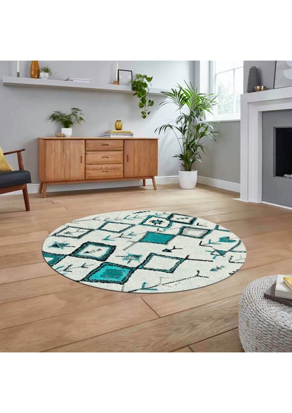 Dijital Kaymaz Yıkanabilir Yuvarlak Iskandinav Desen Salon Halısı, V-Y-Iskandinav-14-Turkuaz, fiyatları