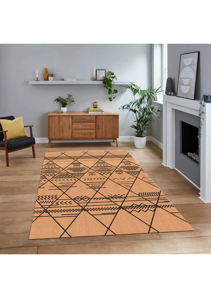 Dijital Baskılı Kaymaz Yıkanabilir Iskandinav Desen Yolluk Salon Halısı, V-Iskandinav-20-Kahve,