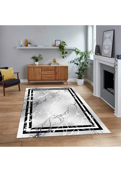 Dijital Baskılı Kaymaz Taban Yıkanabilir Mermer Desen Mutfak Salon Halısı, V-Mermer-08-Gri,