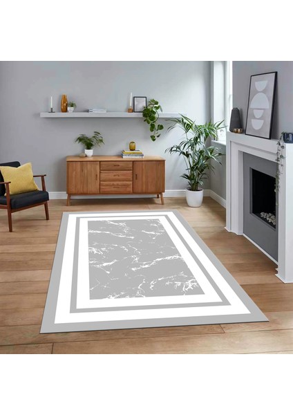 Dijital Baskılı Kaymaz Taban Yıkanabilir Mermer Desen Mutfak Salon Halısı, V-Mermer-06-Gri,