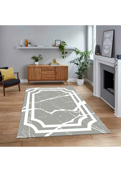 Dijital Baskılı Kaymaz Taban Yıkanabilir Mermer Desen Mutfak Salon Halısı, V-Mermer-22-Gri,
