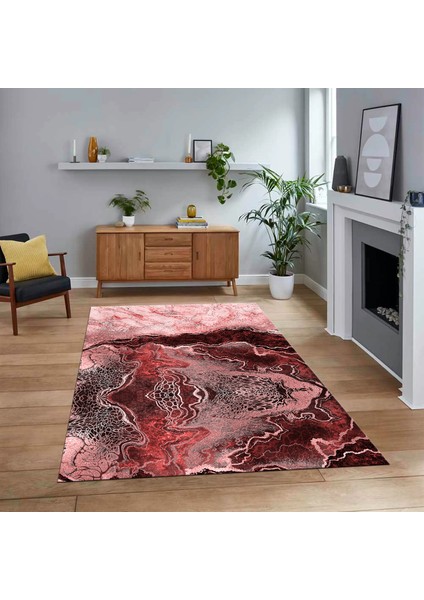 Dijital Baskılı Kaymaz Taban Yıkanabilir Mermer Desen Mutfak Salon Halısı, V-Mermer-25-Bordo,