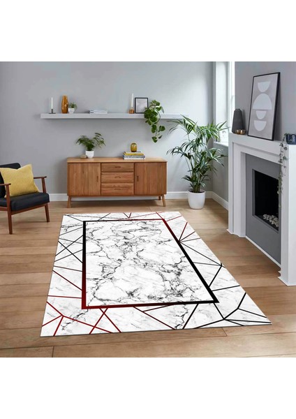 Dijital Baskılı Kaymaz Taban Yıkanabilir Mermer Desen Mutfak Salon Halısı, V-Mermer-11-Bordo,