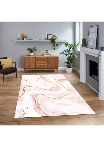 Dijital Baskılı Kaymaz Taban Yıkanabilir Mermer Desen Mutfak Salon Halısı, V-Mermer-29-Pembe,