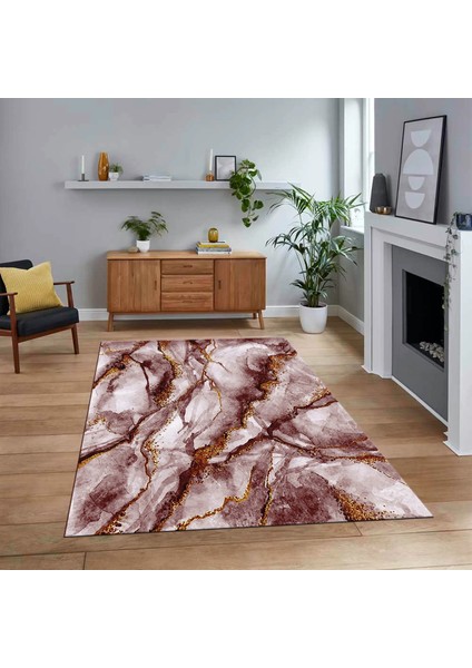 Dijital Baskılı Kaymaz Taban Yıkanabilir Mermer Desen Mutfak Salon Halısı, V-Mermer-02-Bordo,