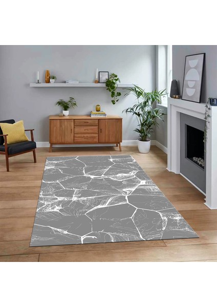 Dijital Baskılı Kaymaz Taban Yıkanabilir Mermer Desen Mutfak Salon Halısı, V-Mermer-01-Gri,