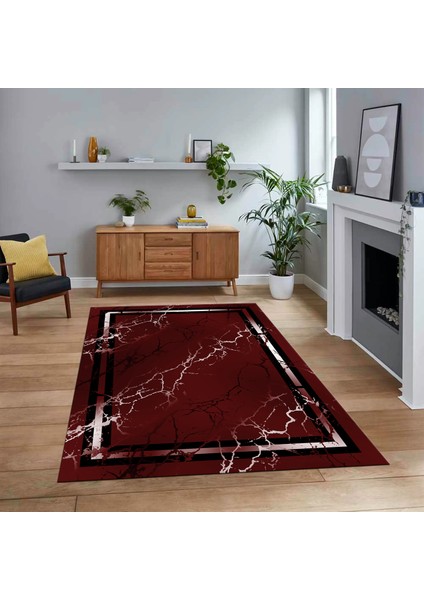 Dijital Baskılı Kaymaz Taban Yıkanabilir Mermer Desen Mutfak Salon Halısı, V-Mermer-08-Bordo,