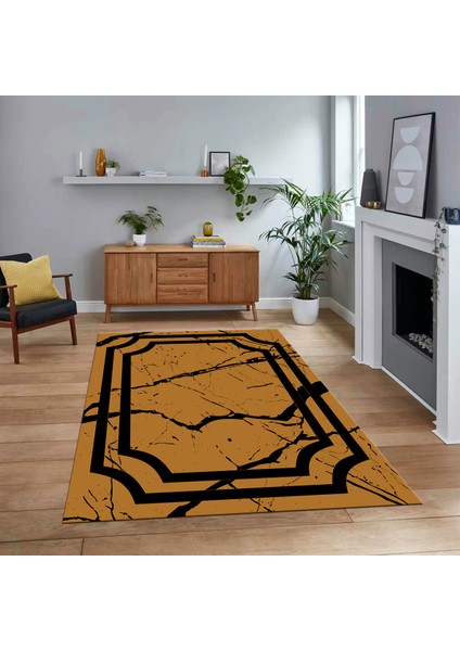 Dijital Baskılı Kaymaz Taban Yıkanabilir Mermer Desen Mutfak Salon Halısı, V-Mermer-22-Kahve,