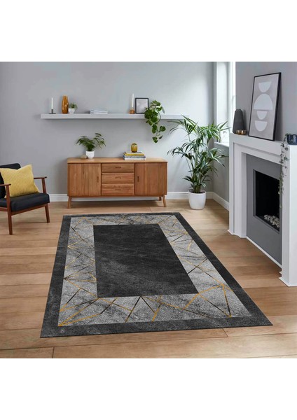 Dijital Baskılı Kaymaz Taban Yıkanabilir Mermer Desen Mutfak Salon Halısı, V-Mermer-13-Antrasit,