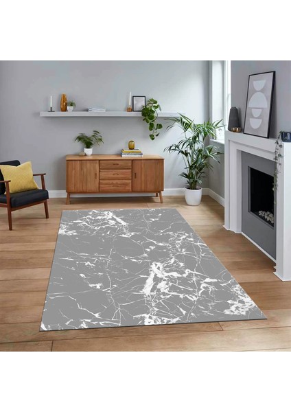 Dijital Baskılı Kaymaz Taban Yıkanabilir Mermer Desen Mutfak Salon Halısı, V-Mermer-27-Gri,