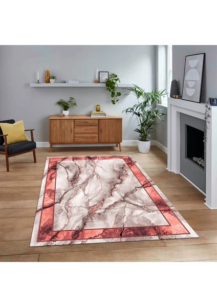 Dijital Baskılı Kaymaz Taban Yıkanabilir Mermer Desen Mutfak Salon Halısı, V-Mermer-03-Pembe,