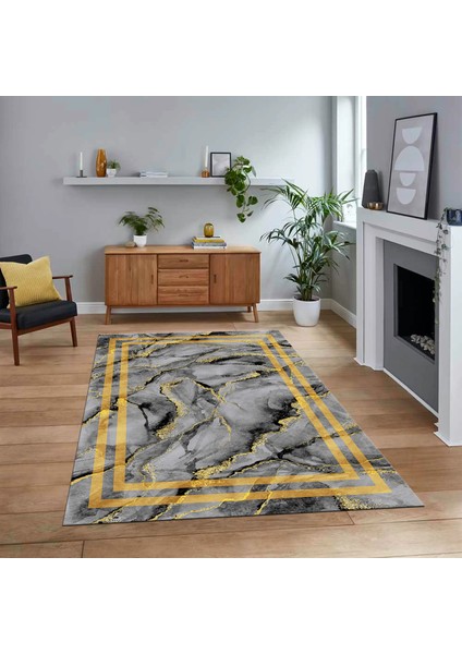 Dijital Baskılı Kaymaz Taban Yıkanabilir Mermer Desen Mutfak Salon Halısı, V-Mermer-04-Gold,