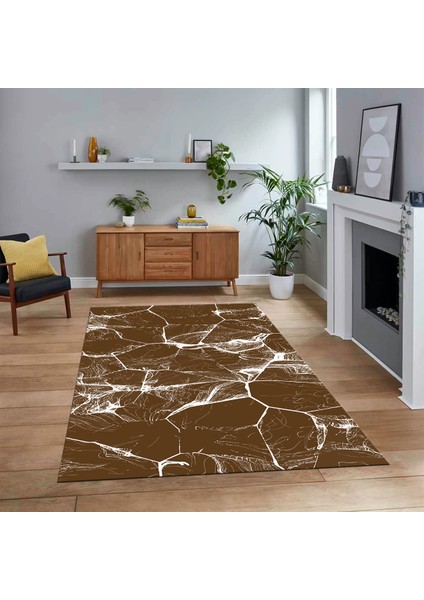 Dijital Baskılı Kaymaz Taban Yıkanabilir Mermer Desen Mutfak Salon Halısı, V-Mermer-01-Kahve,
