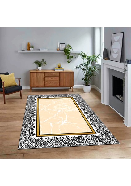 Dijital Baskılı Kaymaz Taban Yıkanabilir Mermer Desen Mutfak Salon Halısı, V-Mermer-10-Krem,