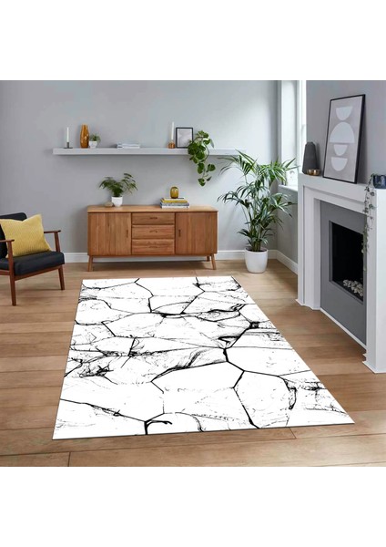 Dijital Baskılı Kaymaz Taban Yıkanabilir Mermer Desen Mutfak Salon Halısı, V-Mermer-01-Beyaz,