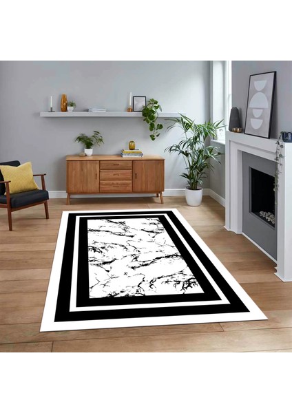 Dijital Baskılı Kaymaz Taban Yıkanabilir Mermer Desen Mutfak Salon Halısı, V-Mermer-06-Beyaz,