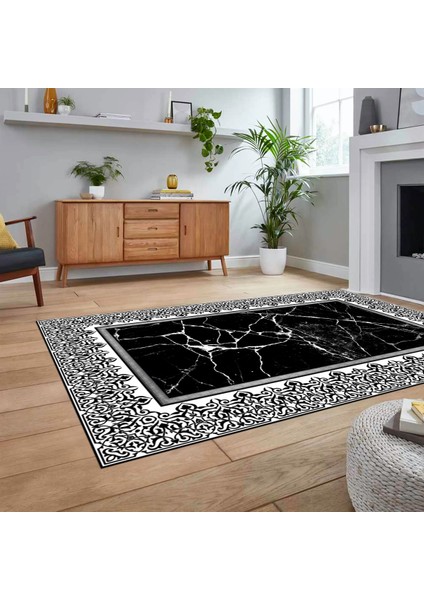 Dijital Baskılı Kaymaz Taban Yıkanabilir Mermer Desen Mutfak Salon Halısı, V-Mermer-10-Siyah, fiyatları