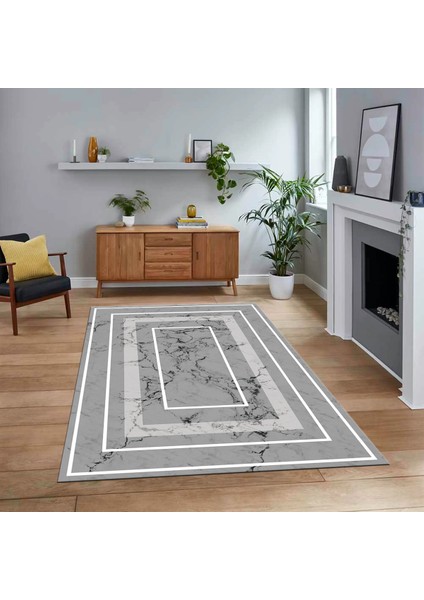 Dijital Baskılı Kaymaz Taban Yıkanabilir Mermer Desen Mutfak Salon Halısı, V-Mermer-16-Gri,