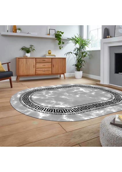 Dijital Kaymaz Taban Yıkanabilir Oval Mermer Desen Mutfak Salon Halısı, V-O-Mermer-14-Gri, fiyatları