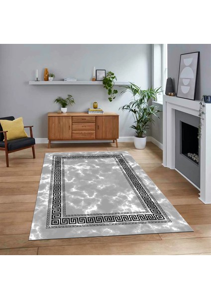 Dijital Baskılı Kaymaz Taban Yıkanabilir Mermer Desen Mutfak Salon Halısı, V-Mermer-14-Gri,