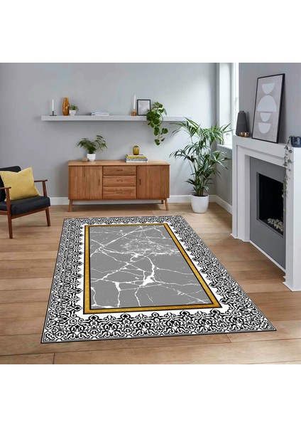 Dijital Baskılı Kaymaz Taban Yıkanabilir Mermer Desen Mutfak Salon Halısı, V-Mermer-10-Gri,
