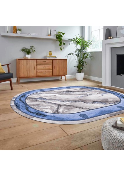 Dijital Kaymaz Taban Yıkanabilir Oval Mermer Desen Mutfak Salon Halısı, V-O-Mermer-03-Mavi, fiyatları