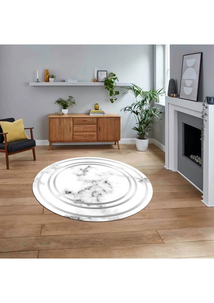 Dijital Kaymaz Taban Yıkanabilir Yuvarlak Mermer Desen Mutfak Salon Halısı, V-Y-Mermer-05-Gri,