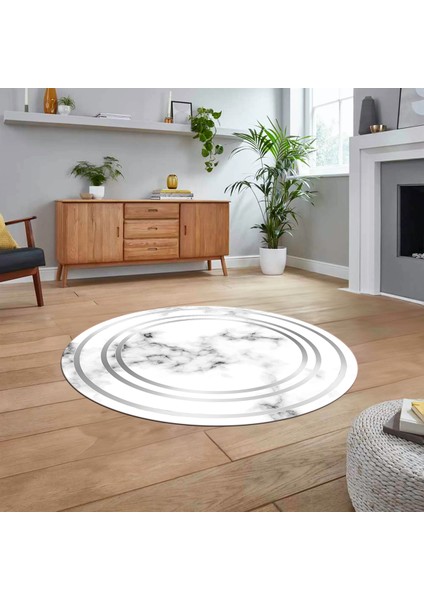Dijital Kaymaz Taban Yıkanabilir Yuvarlak Mermer Desen Mutfak Salon Halısı, V-Y-Mermer-05-Gri,