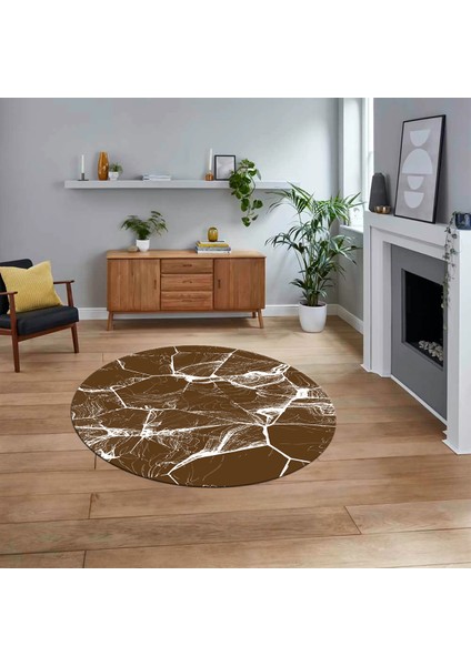 Dijital Kaymaz Taban Yıkanabilir Yuvarlak Mermer Desen Mutfak Salon Halısı, V-Y-Mermer-01-Kahve,
