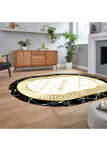Dijital Kaymaz Taban Yıkanabilir Oval Mermer Desen Mutfak Salon Halısı, V-O-Mermer-18-Gold, fiyatları