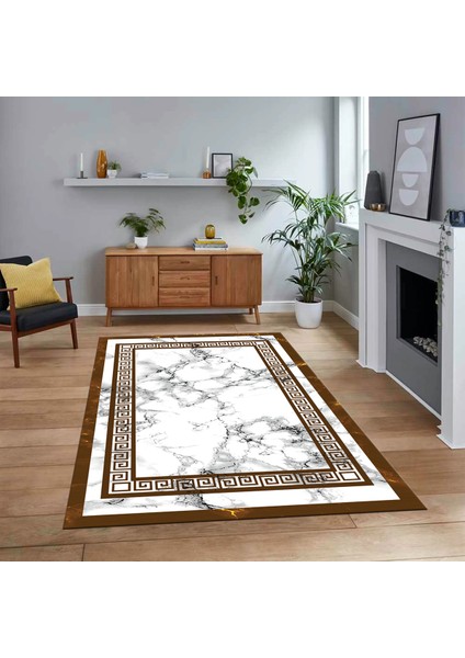 Dijital Baskılı Kaymaz Taban Yıkanabilir Mermer Desen Mutfak Salon Halısı, V-Mermer-21-Kahve,