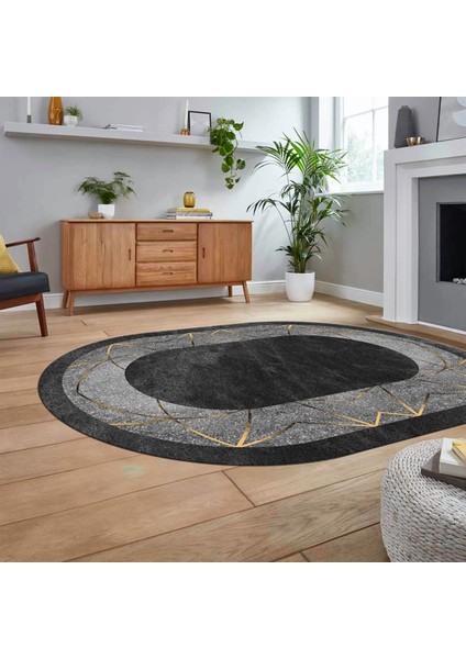 Dijital Kaymaz Taban Yıkanabilir Oval Mermer Desen Mutfak Salon Halısı, V-O-Mermer-13-Antrasit, fiyatları