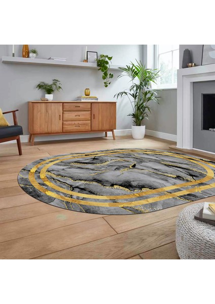 Dijital Kaymaz Taban Yıkanabilir Oval Mermer Desen Mutfak Salon Halısı, V-O-Mermer-04-Gold, fiyatları