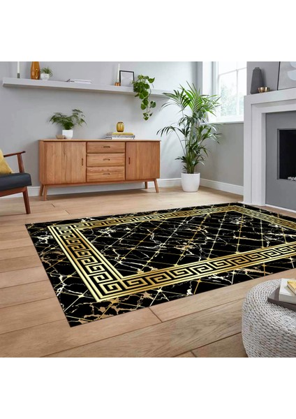 Dijital Baskılı Kaymaz Taban Yıkanabilir Mermer Desen Mutfak Salon Halısı, V-Mermer-18-Siyah, fiyatları