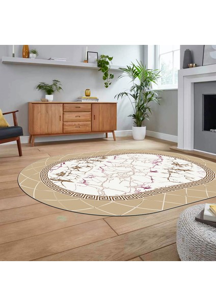 Dijital Kaymaz Taban Yıkanabilir Oval Mermer Desen Mutfak Salon Halısı, V-O-Mermer-23-Krem, fiyatları