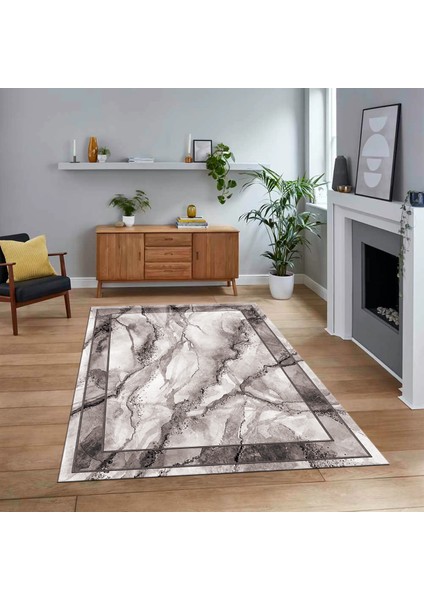 Dijital Baskılı Kaymaz Taban Yıkanabilir Mermer Desen Mutfak Salon Halısı, V-Mermer-03-Gri,