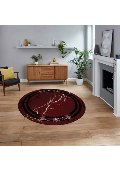 Dijital Kaymaz Taban Yıkanabilir Yuvarlak Mermer Desen Mutfak Salon Halısı, V-Y-Mermer-08-Bordo,