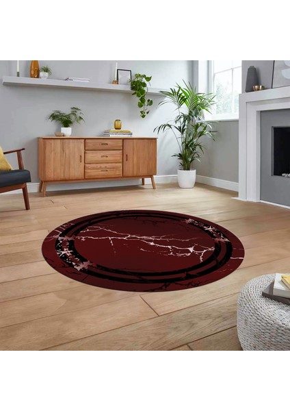 Dijital Kaymaz Taban Yıkanabilir Yuvarlak Mermer Desen Mutfak Salon Halısı, V-Y-Mermer-08-Bordo,
