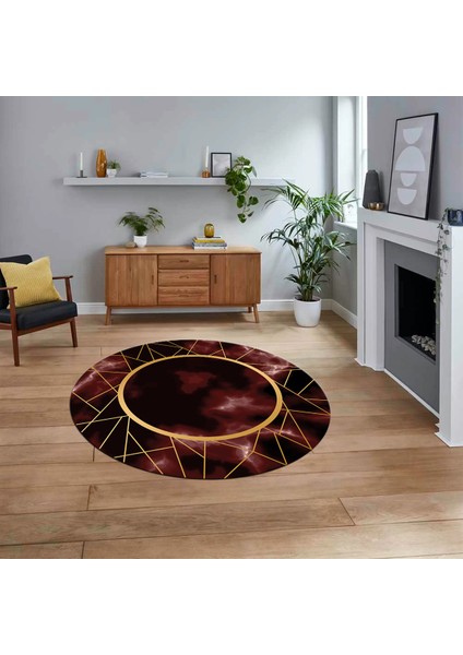 Dijital Kaymaz Taban Yıkanabilir Yuvarlak Mermer Desen Mutfak Salon Halısı, V-Y-Mermer-24-Bordo,