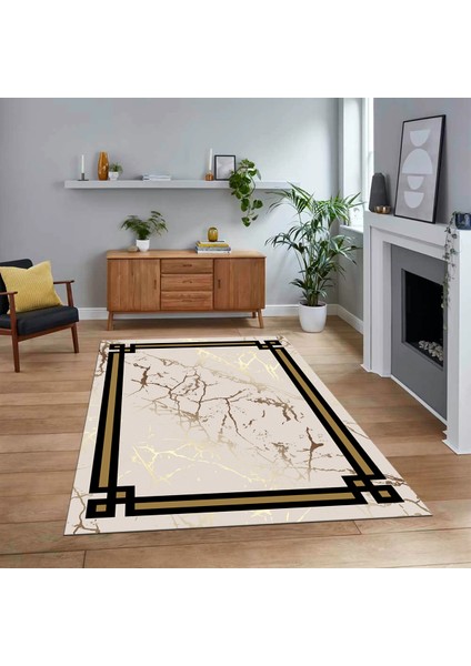 Dijital Baskılı Kaymaz Taban Yıkanabilir Mermer Desen Mutfak Salon Halısı, V-Mermer-07-Krem,