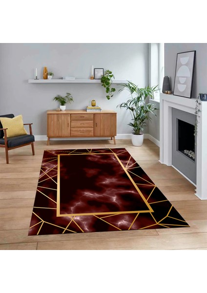 Dijital Baskılı Kaymaz Taban Yıkanabilir Mermer Desen Mutfak Salon Halısı, V-Mermer-24-Bordo,