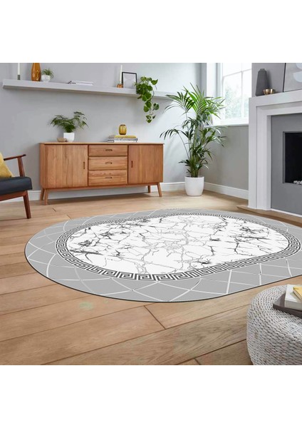 Dijital Kaymaz Taban Yıkanabilir Oval Mermer Desen Mutfak Salon Halısı, V-O-Mermer-23-Gri, fiyatları