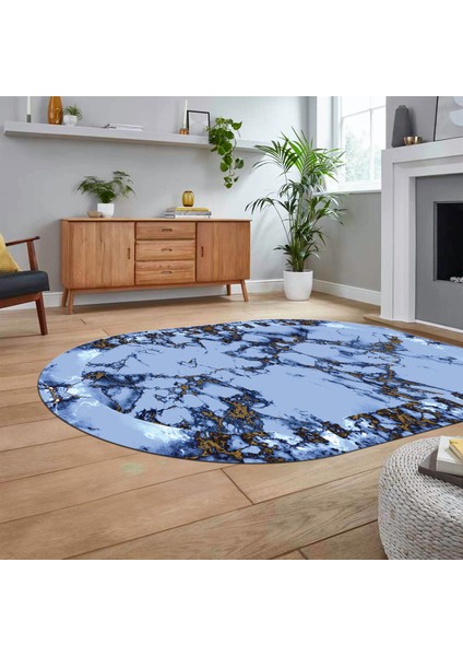 Dijital Kaymaz Taban Yıkanabilir Oval Mermer Desen Mutfak Salon Halısı, V-O-Mermer-30-Mavi, fiyatları