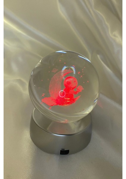 3D LED Işık Cam Küre Çok Işıklı Pilli Ay Astronot 6 cm