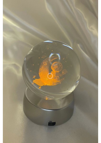 3D LED Işık Cam Küre Çok Işıklı Pilli Ay Astronot 6 cm