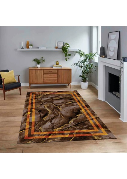 Dijital Baskılı Kaymaz Taban Yıkanabilir Mermer Desen Mutfak Salon Halısı, V-Mermer-04-Kahve,