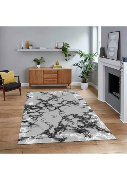 Dijital Baskılı Kaymaz Taban Yıkanabilir Mermer Desen Mutfak Salon Halısı, V-Mermer-30-Gri,